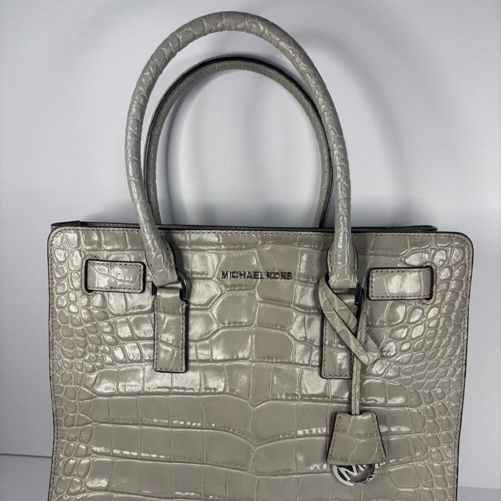 Michael Kors Gray Croc-Embossed Dillon Crossbody Satchel Handbag – Like New